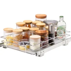 12" B x 17" D Udtræksskabsorganisator, kraftige skuffehylder, forkromet stål, rulleskuffer til køkken og badeværelse. Discount