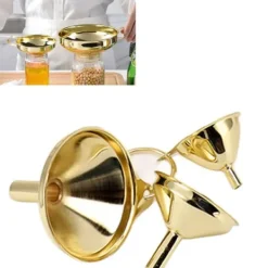 3 dele guld rustfrit stål tragtsæt køkkenolie flydende metal til konservering køkkenredskaber Sale