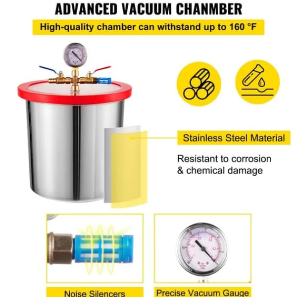 3 Gallon 12L Vakuumkammer Multifunktionspumpe 85L/Min 3CFM Stål Vakuumpumpe til Effektivt Undervakuum Hot