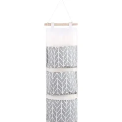 Opbevaringsposer Til Hjemmet>3 lommer bomulds- og linnedophængningsopbevaringspose dørpose soveværelse hjemmekontor organizer grå