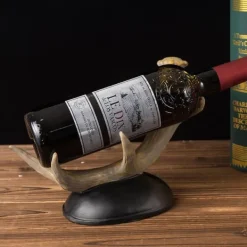 1 pakke, vinflaskeholderskulptur af hjortehorn - fritstående moderne boligindretning til køkken, stue, spisestue, vinkælder, 25*10*17 cm Best