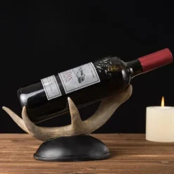 1 pakke, vinflaskeholderskulptur af hjortehorn - fritstående moderne boligindretning til køkken, stue, spisestue, vinkælder, 25*10*17 cm Best