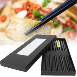 5 par træ spisepinde sæt smukke trykte service spidse hoved sushi spisepinde til hjemmet Clearance