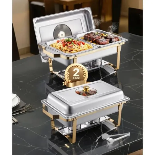 4 Qt 2 Pak Rektangel Chafing Dish Sæt, Halvstørrelse Pan, Rustfrit Stål Buffet Sæt