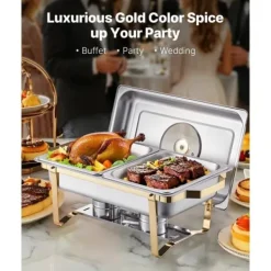 4 Qt 2 Pak Rektangel Chafing Dish Sæt, Halvstørrelse Pan, Rustfrit Stål Buffet Sæt