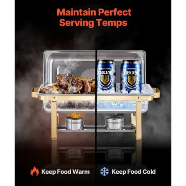 4 Qt 2 Pak Rektangel Chafing Dish Sæt, Halvstørrelse Pan, Rustfrit Stål Buffet Sæt