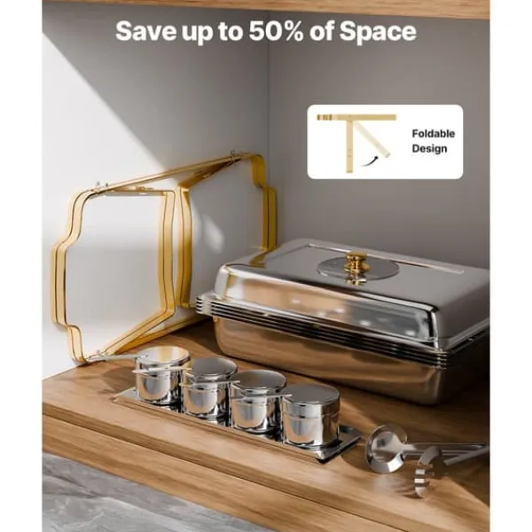 4 Qt 2 Pak Rektangel Chafing Dish Sæt, Halvstørrelse Pan, Rustfrit Stål Buffet Sæt