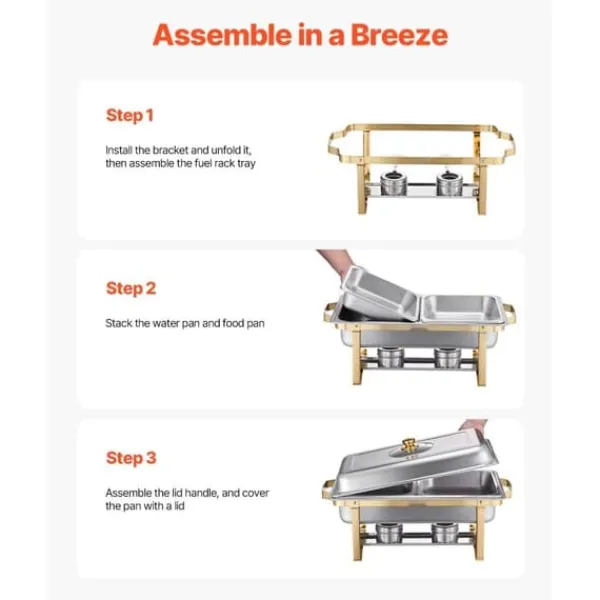 4 Qt 2 Pak Rektangel Chafing Dish Sæt, Halvstørrelse Pan, Rustfrit Stål Buffet Sæt