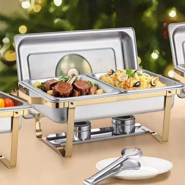 4 Qt 2 Pak Rektangel Chafing Dish Sæt, Halvstørrelse Pan, Rustfrit Stål Buffet Sæt