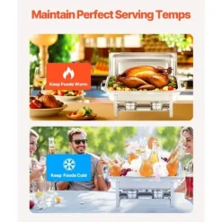 8 Qt Gnidningsfad i Rustfrit Stål, 4-Pak Buffetsæt, Fuld Størrelse Rektangel Pande Outlet