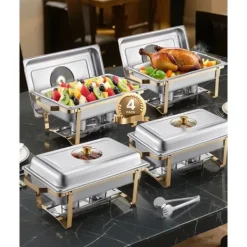 8 Qt 4-pak Rektangel Gnidefad, Buffetsæt i Fuld Størrelse, Rustfrit Stål Pande New