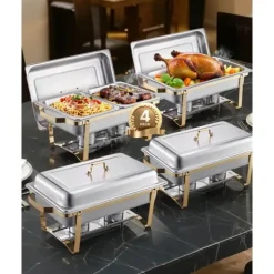 8 Qt 4-pak Rektangulært Gnidefad, Buffetsæt, Fuld og Halv Størrelse Pander, Holdbar, Praktisk Til Catering og Fester Outlet