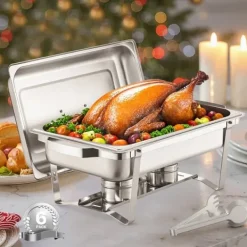 8 Qt Varmefad Buffetsæt, 6-pak Rektangulær, Fuld Størrelse Pande i Rustfrit Stål Sale