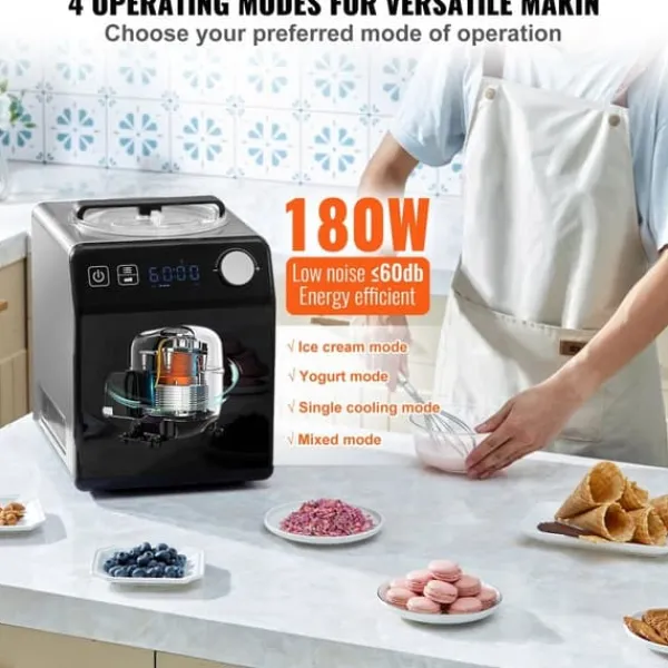 2 Quart Automatisk Ismaskine - Elektrisk Yoghurt og Gelato - Sort Hot