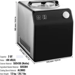 2 Quart Automatisk Ismaskine - Elektrisk Yoghurt og Gelato - Sort Hot