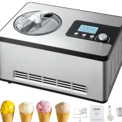 2 Quart Automatisk Ismaskine til Yoghurt & Gelato, Elektrisk, Sølvfinish Hot