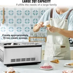 2 Quart Automatisk Ismaskine til Yoghurt & Gelato, Elektrisk, Sølvfinish Hot