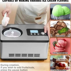 2 Quart Automatisk Ismaskine til Yoghurt & Gelato, Elektrisk, Sølvfinish Hot