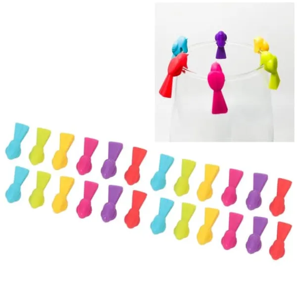 Flaskepropper>4 set vinkoppsetiketter Silikon Återanvändbar fågelform Dricksglasidentifieringsmarkörer för barfester