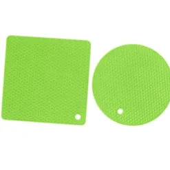 5 stk. 2 runde 3 firkantede silikone honningkagemåtter multifunktionelle varmepuder til varme retter og borde grøn Online