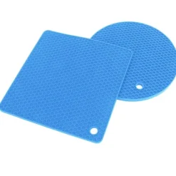 5 stk. 2 runde 3 firkantede silikone honningkagemåtter multifunktionelle varmepuder til varme retter og borde blå Discount