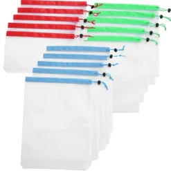 Madopbevaringsposer>15 stk. 3 størrelser snøreposer til net, genanvendelige diverse legetøj, frugt og grøntsager, opbevaringspunch