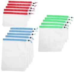 Madopbevaringsposer>15 stk. 3 størrelser snøreposer til net, genanvendelige diverse legetøj, frugt og grøntsager, opbevaringspunch