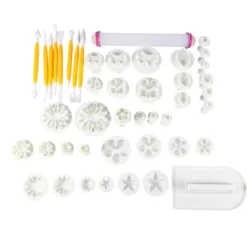 46 stk. blomsterfondant kage sukkerhåndværk dekorationssæt udstikkere værktøj forme sæt Sale