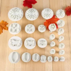 46 stk. blomsterfondant kage sukkerhåndværk dekorationssæt udstikkere værktøj forme sæt Sale
