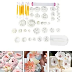 46 stk. blomsterfondant kage sukkerhåndværk dekorationssæt udstikkere værktøj forme sæt Sale