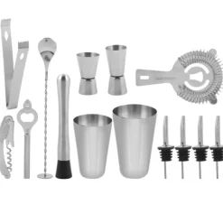 14 stk. cocktailshaker i rustfrit stål, mixer, drikker, drikkeværktøj, gave til bar (600,450 ml)