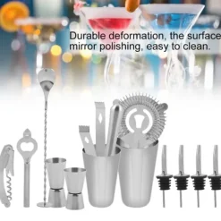 14 stk. cocktailshaker i rustfrit stål, mixer, drikker, drikkeværktøj, gave til bar (600,450 ml)