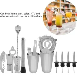 14 stk. cocktailshaker i rustfrit stål, mixer, drikker, drikkeværktøj, gave til bar (600,450 ml)