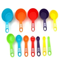 Målebægere & Måleskeer>12 stk. farverige målebægre og skeer sæt sikkert sundt nemt opbevaring gør-det-selv stabelbart indbygget køkken måleværktøj tilfældig farve 12 stk.