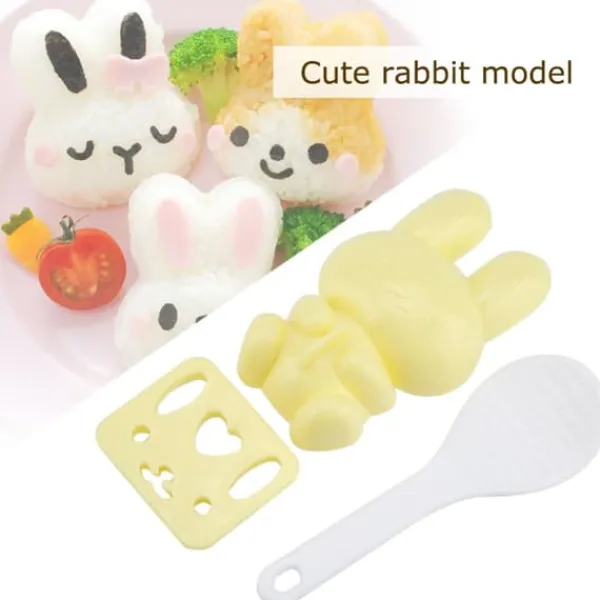 3 stk. fødevaregodkendt PP tegneseriekaninmodel sushirisform gør-det-selv håndværk onigiri lave værktøj (gul) Clearance