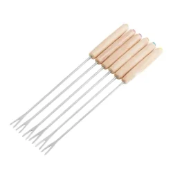 6 stk fonduegafler i rustfrit stål ostefonduestave Smore-pinde med træhåndtag varmebestandig til chokoladeost New