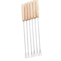 6 stk fonduegafler i rustfrit stål ostefonduestave Smore-pinde med træhåndtag varmebestandig til chokoladeost New