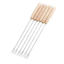 6 stk fonduegafler i rustfrit stål ostefonduestave Smore-pinde med træhåndtag varmebestandig til chokoladeost New