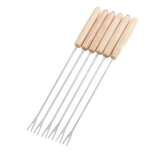 6 stk fonduegafler i rustfrit stål ostefonduestave Smore-pinde med træhåndtag varmebestandig til chokoladeost New