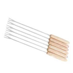 6 stk fonduegafler i rustfrit stål ostefonduestave Smore-pinde med træhåndtag varmebestandig til chokoladeost New