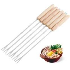 6 stk fonduegafler i rustfrit stål ostefonduestave Smore-pinde med træhåndtag varmebestandig til chokoladeost New