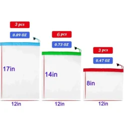 12 stk. genanvendelige net-snor indkøbsposer justerbar polyester snorpose frugt grøntsagsopbevaring net produktindkøbsposer Best