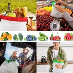 12 stk. genanvendelige net-snor indkøbsposer justerbar polyester snorpose frugt grøntsagsopbevaring net produktindkøbsposer Best