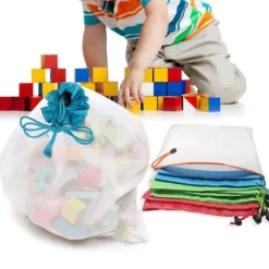 12 stk. genanvendelige net-snor indkøbsposer justerbar polyester snorpose frugt grøntsagsopbevaring net produktindkøbsposer Best