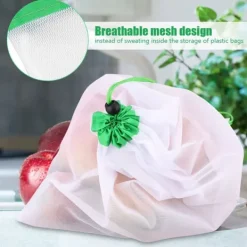 16 stk. genanvendelige vaskbare grøntsags- og frugtposer med opbevaringspose med snørelukning Discount