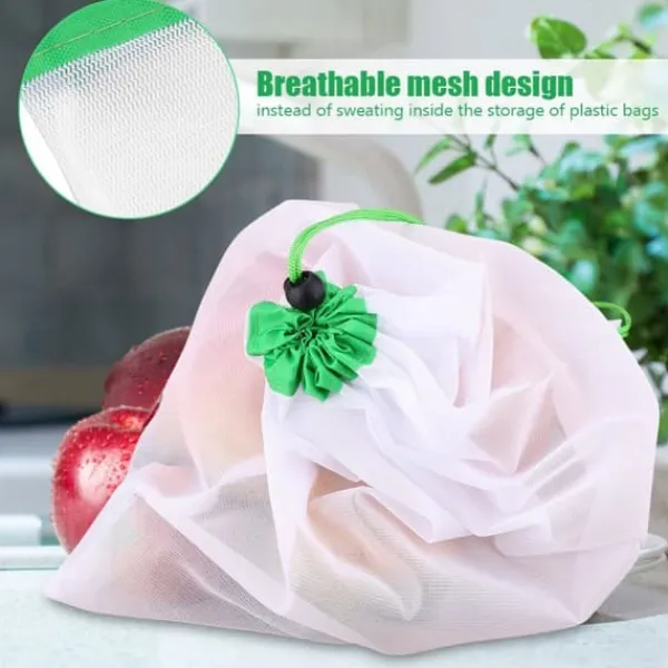 16 stk. genanvendelige vaskbare grøntsags- og frugtposer med opbevaringspose med snørelukning Discount