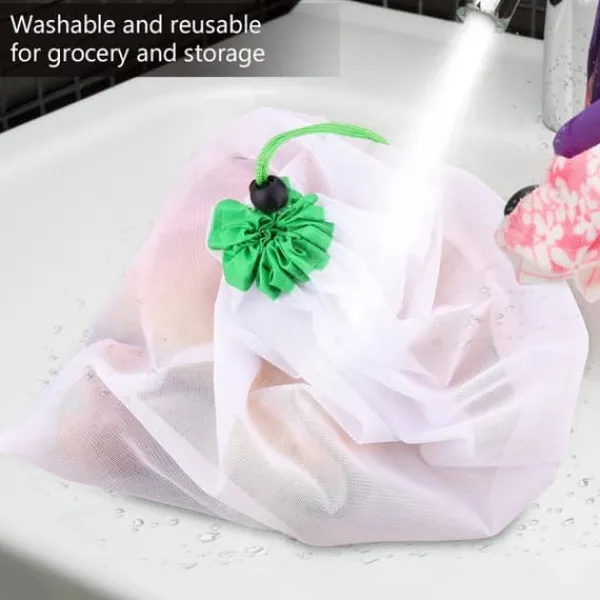 16 stk. genanvendelige vaskbare grøntsags- og frugtposer med opbevaringspose med snørelukning Discount