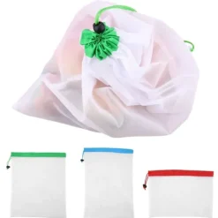 16 stk. genanvendelige vaskbare grøntsags- og frugtposer med opbevaringspose med snørelukning Discount