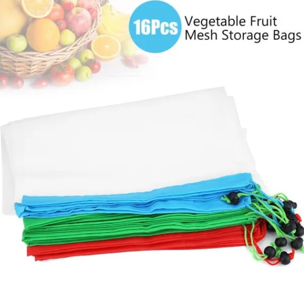 16 stk. genanvendelige vaskbare grøntsags- og frugtposer med opbevaringspose med snørelukning Discount