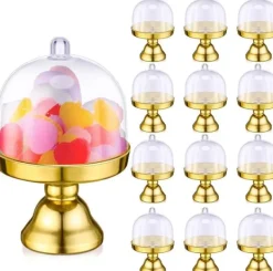 24 stk. guld klare plastik mini kageopsatser med kuppelformede låg, dessert tallerkener med kuppelformede låg til fødselsdag, bryllup, ferie, festart | CDON Online